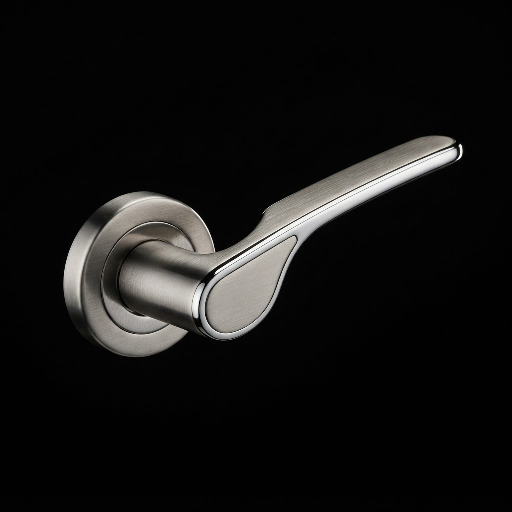 Featured premium stainless steel lever handle in three quarter view